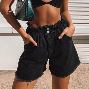 PRINCESS POLLY DENIM PAPER BAG SHORTS BLACK